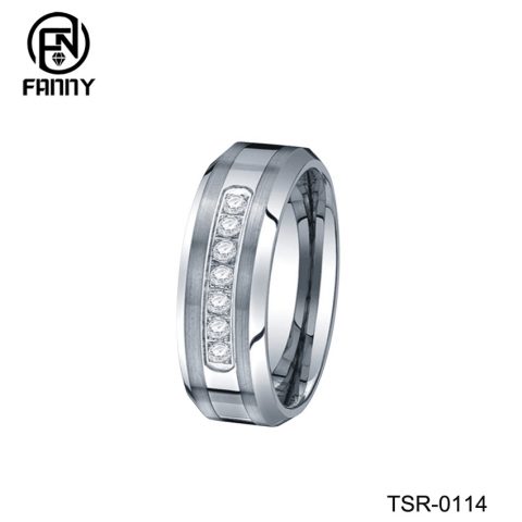 High Quality Tungsten Carbide Wedding Ring and CNC Set Cubic Zirconia 316L Stainless Steel Ring