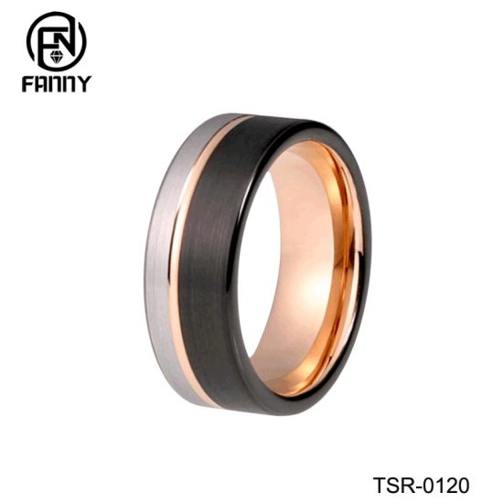 Men's Classic Slotted Brushed Tungsten Carbide Silver Ring Manufacturer China Factory