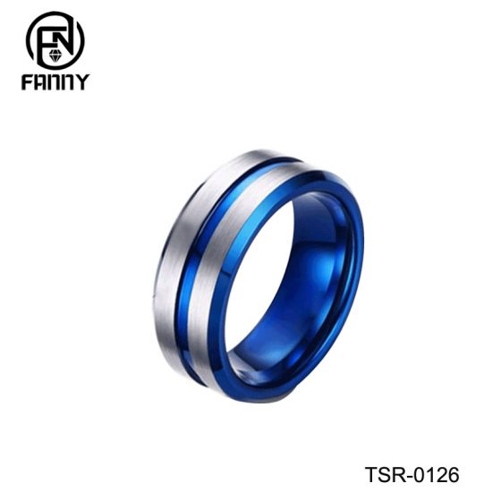 New PVD Blue Brushed Tungsten Carbide Ring Men and Women Birthday Gifts China Factory