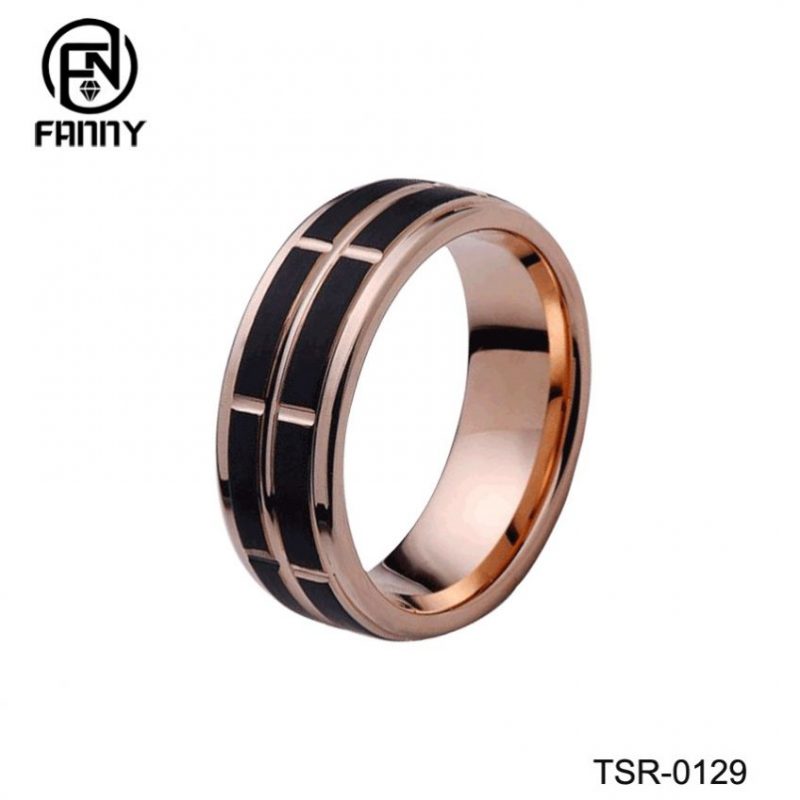 Personalidad de la moda masculina ranurado anillo de carburo cepillado