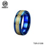 Simple Dome Plating Blue Tungsten Carbide Wedding Ring Inlaid with Artificial Meteorite