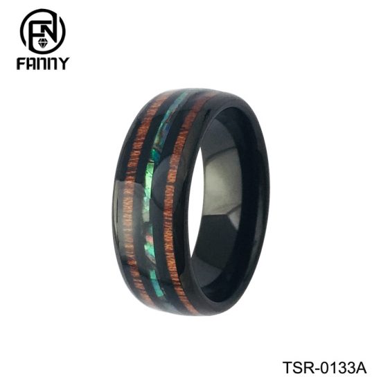 Cheap Domed Tungsten Carbide Wedding Ring with KOA and Artificial Shells China Factory