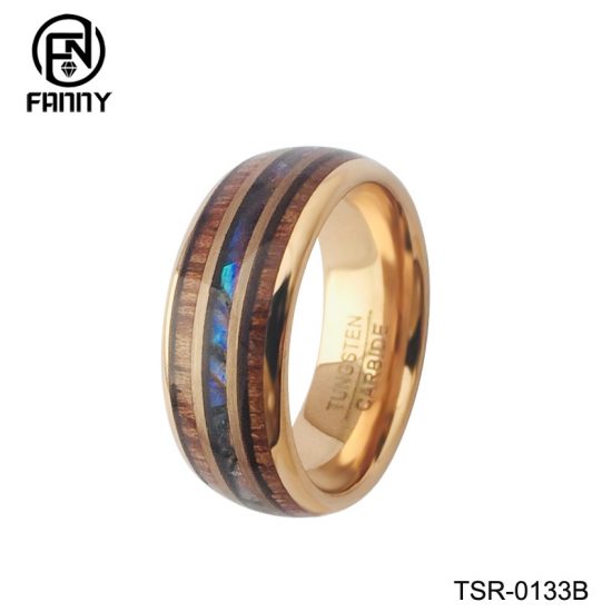 Cheap Domed Tungsten Carbide Wedding Ring with KOA and Artificial Shells Factory