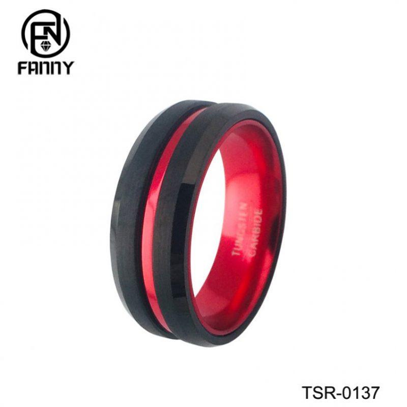 Anillo de bodas de carburo de tungsteno elegante y personalizado con anillo interior de aluminio anodizado