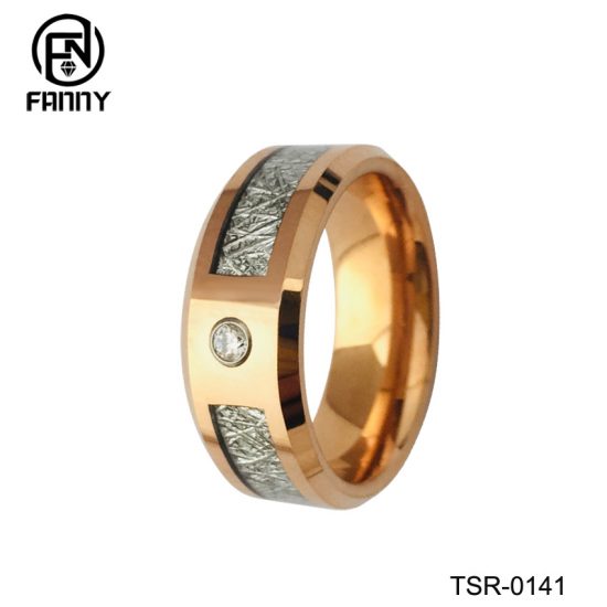 Hot Selling Men's Artificial Meteorite 3A Cubic Zirconia Tungsten Carbide Wedding Ring Factory