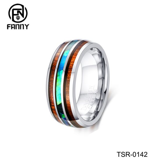 High-Quality Curved Top Tungsten Carbide Ring with Hawaiian KOA and Shells China Factory