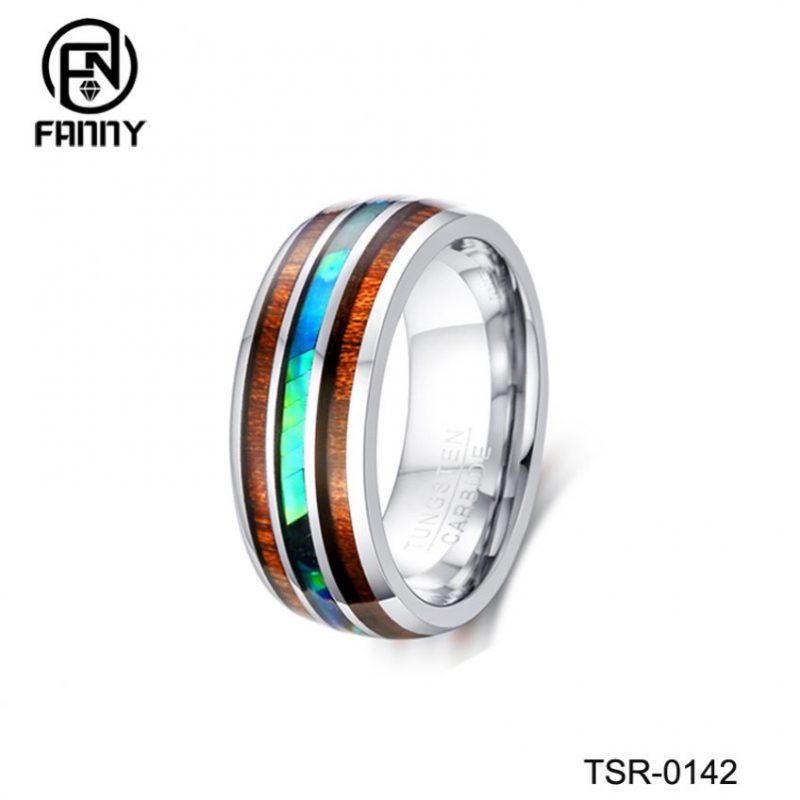 High-Quality Curved Top Tungsten Carbide Ring with Hawaiian KOA and Shells