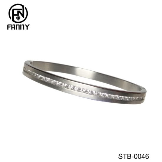 Fashionable Men's Simple Design Surgical Stainless Steel Bangle with CNC Cubic Zirconia Factory