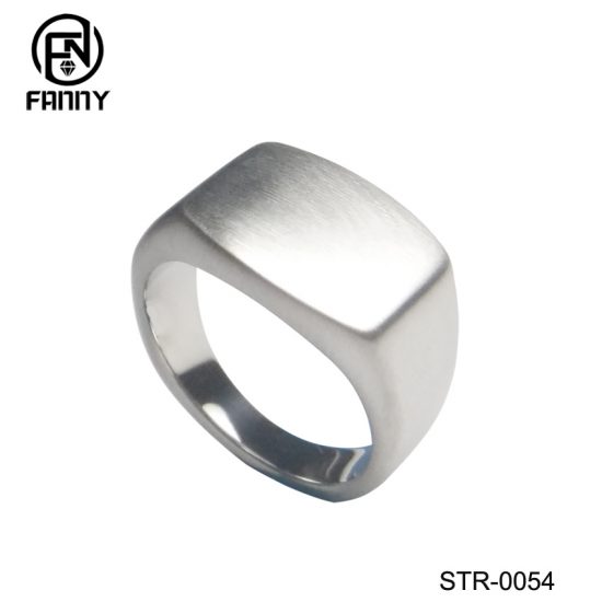 Men's Simple Rectangular Brushed High Quality Surgical Stainless Steel Ring Factory
