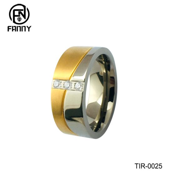 Men's Titanium Ring Cz Inlaid Gold Plated Color Wedding Ring Supplier 