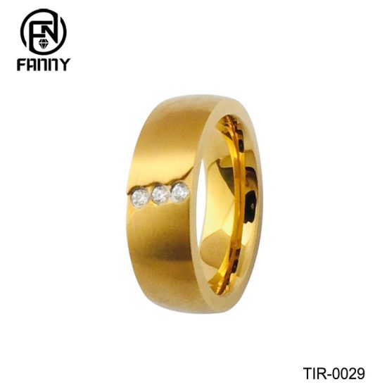 Gold Titanium Wedding Bands CZ Inlay High End Jewelry Manufacturers China Factory