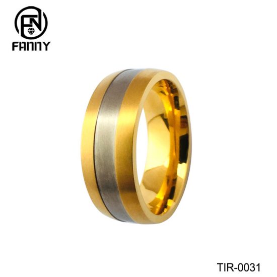 Domed Satin Matte Gold Titanium Ring Men