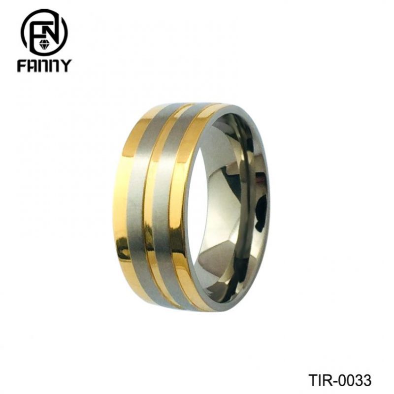 Mens Titanium Wedding Bands Golden and Silver Two Tone Rings