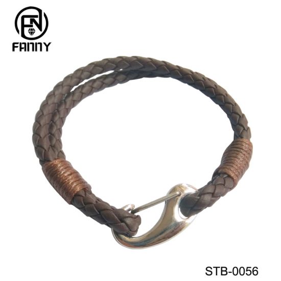 Men's Surgical Stainless Steel Fashion Braided Leather Bracelet Factory