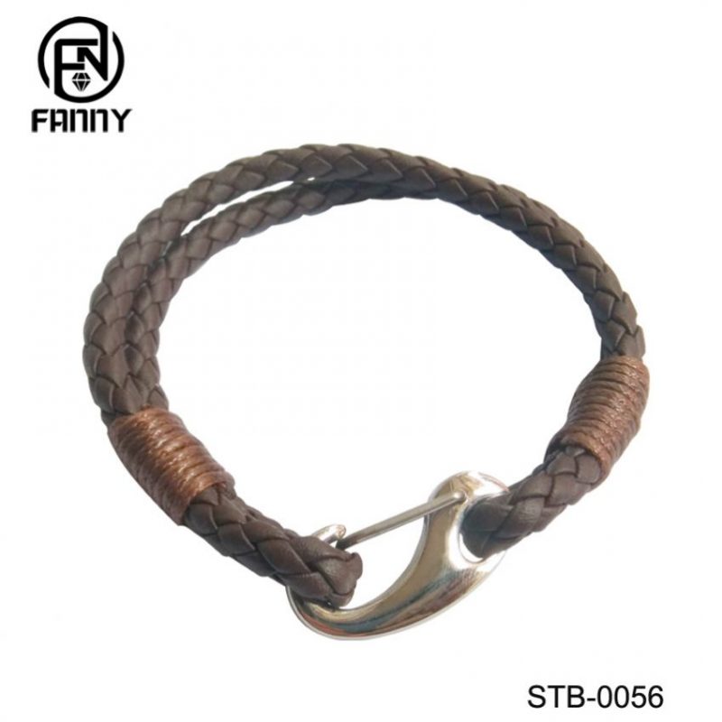 Pulseira de couro trançado de aço inoxidável masculino de aço inoxidável da moda