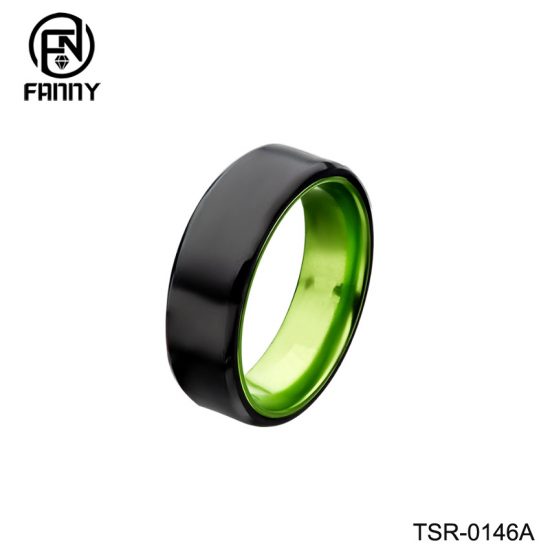 Black Chamfered Tungsten Carbide Wedding Ring with Anodized Aluminum Inner Ring China Factory