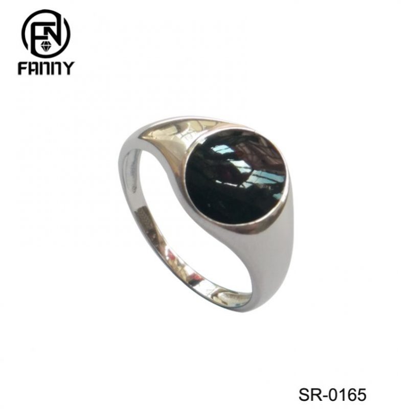 Novo 925 Sterling Silver Ring, Esmalte Preto