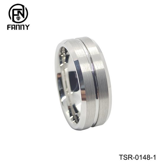 Flat Chamfer Vacuum Rhodium-Plated Tungsten Carbide Wedding Ring China Factory