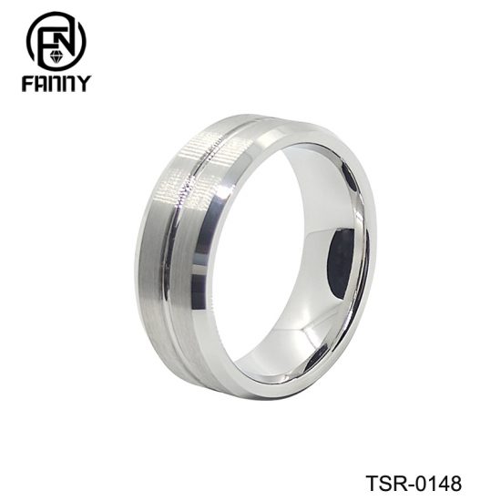 Flat Chamfer Vacuum Rhodium-Plated Tungsten Carbide Wedding Ring Factory