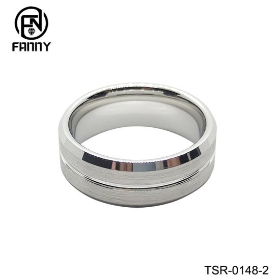 Flat Chamfer Vacuum Rhodium-Plated Tungsten Carbide Wedding Ring Manufacturer