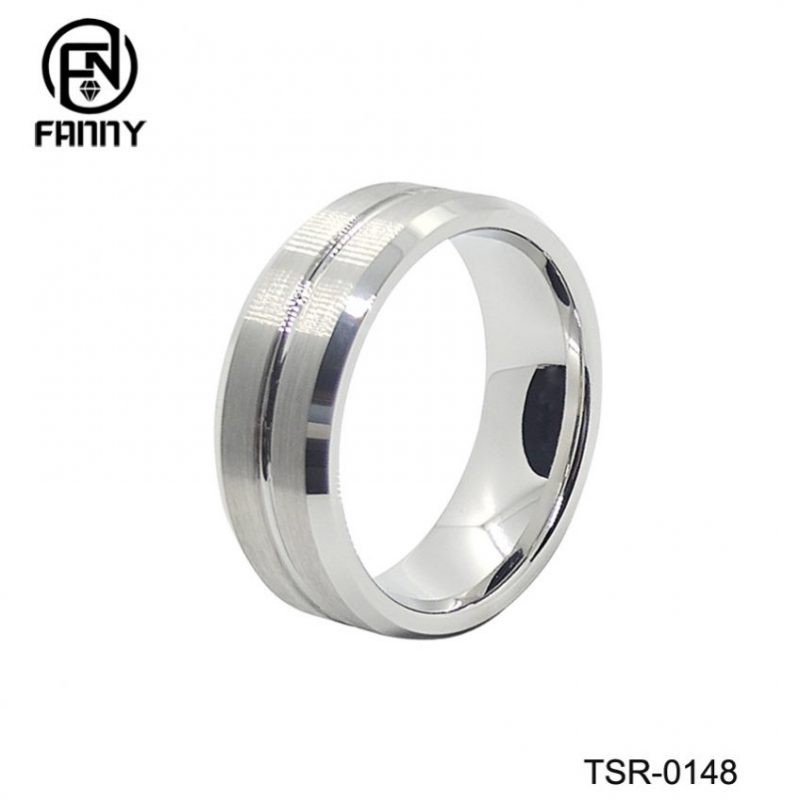 Flat Chamfer Vacuum Rhodium-Plated Tungsten Carbide Wedding Ring