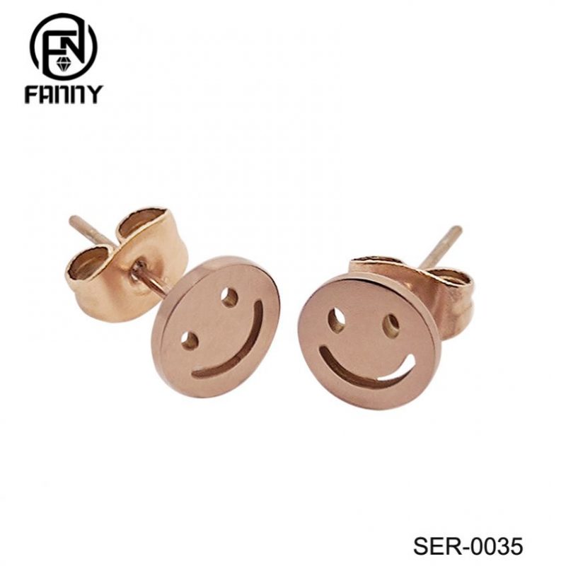 Láser Cut Smiley Face High Quality Surgical Stainless Steel Earring Fabricante