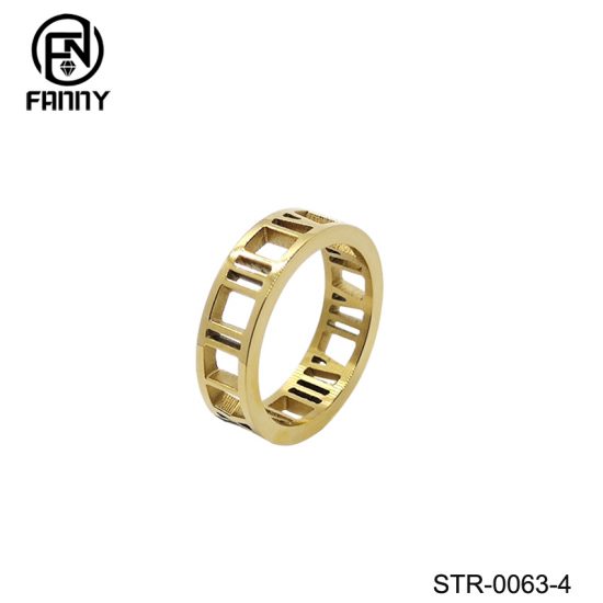 Laser Cut Roman Numeral Gold Stainless Steel Ring Manufacturer