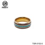 New Tungsten Carbide Ring Inlaid with Hawaiian KOA Wood Grain Paper and Opal