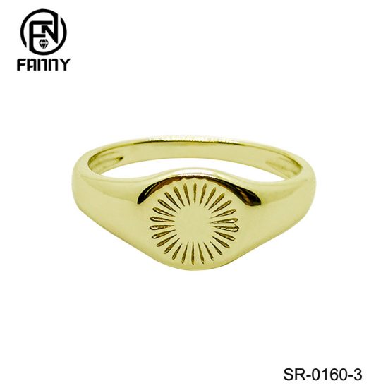 Simple Sun Pattern 925 Sterling Silver 18K Gold Ring Factory