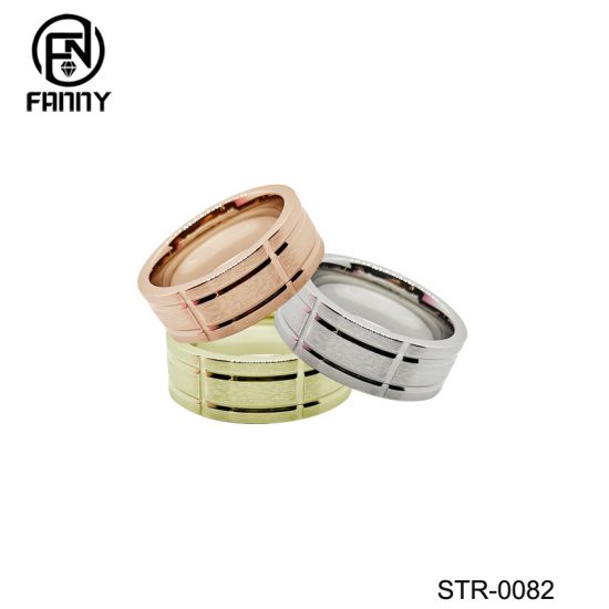Simple Grooved Brushed Stainless Steel Ring Manufacturer