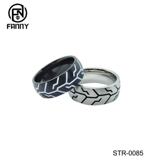 Simple Stainless Steel Corrosion Pattern Wedding Ring Factory