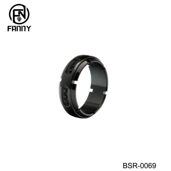 Custom Black Zirconium Wedding Ring with Black Cubic Zirconia Manufacturer