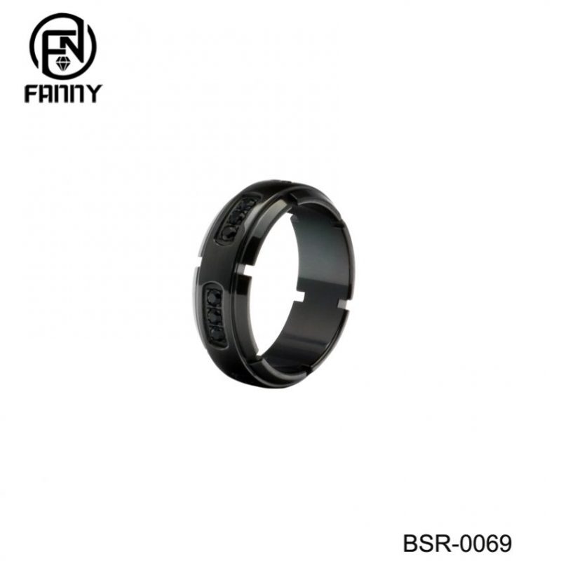 Custom Black Zirconium Wedding Ring with Black Cubic Zirconia