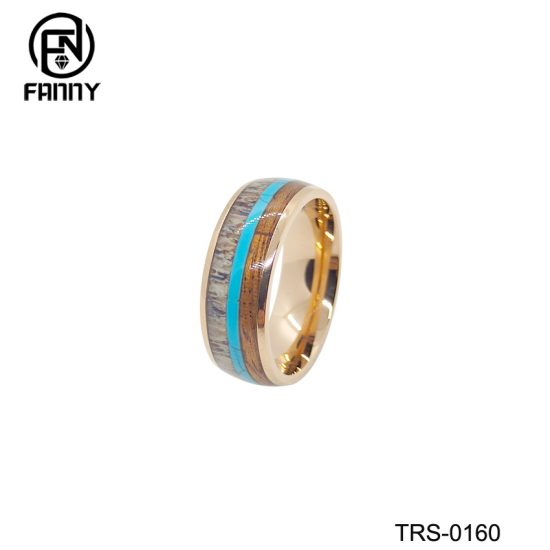 Tungsten Carbide Ring with Antlers, Woodgrain Paper and Turquoise Manufacturer
