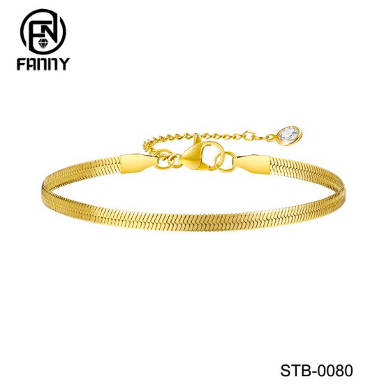 Women's Stainless Steel 14K Gold Flat Snake Chain Anklet, Bracelet