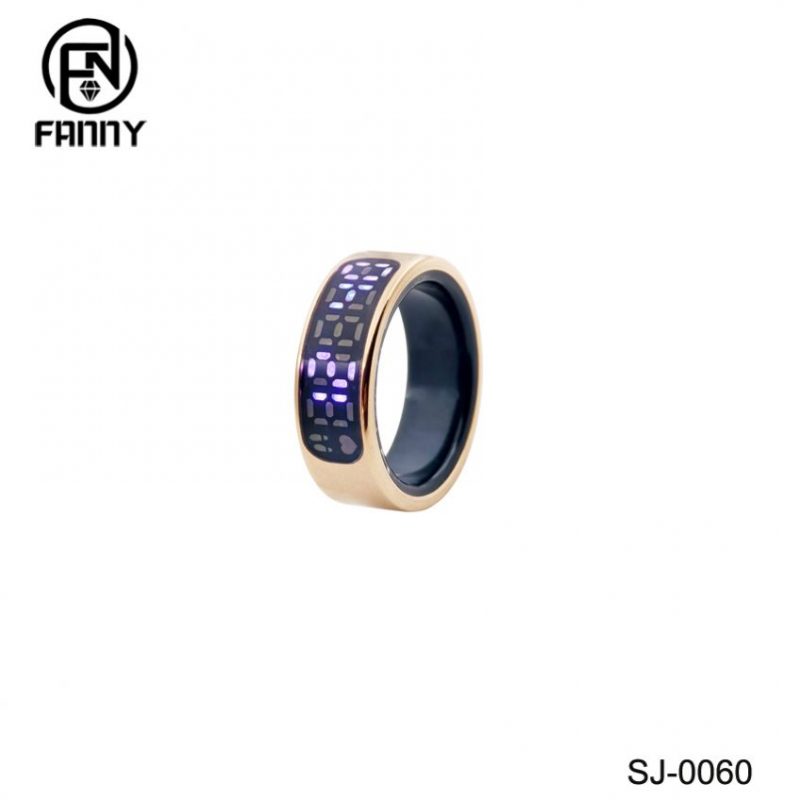 Stainless steel smart wearable ring with LED time display